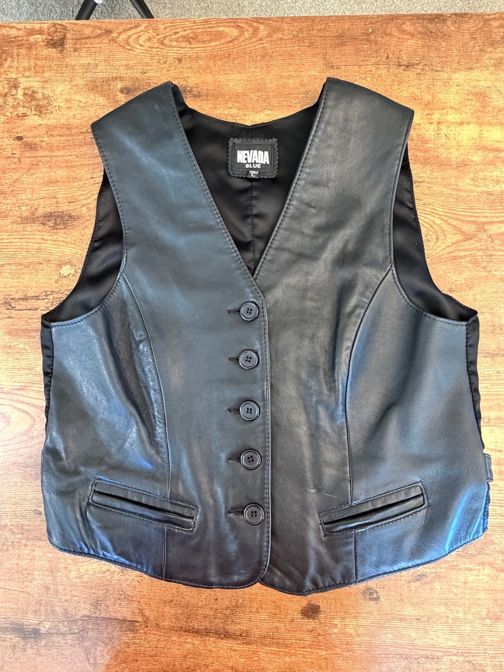 Nevada Black Leather Women's Button-Front Vest